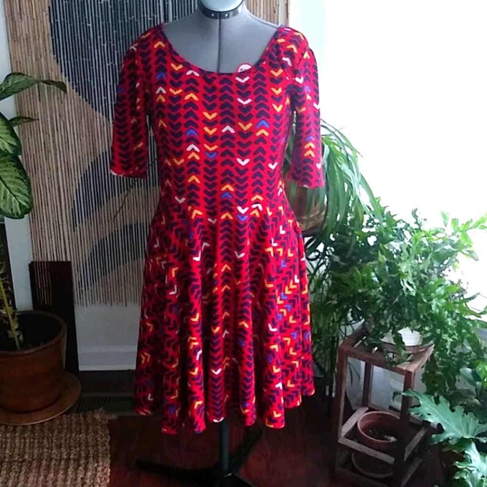 Lularoe Red Print Nicole Dress SZ 2xl